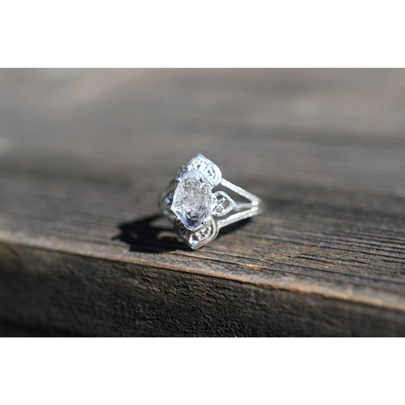 Art Deco Engagement Ring Raw Diamond Ring Sterling Silver Engagement Rin… - Picture 3 of 7